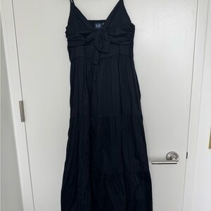 GAP Black Tie-Front Tiered Maxi Dress